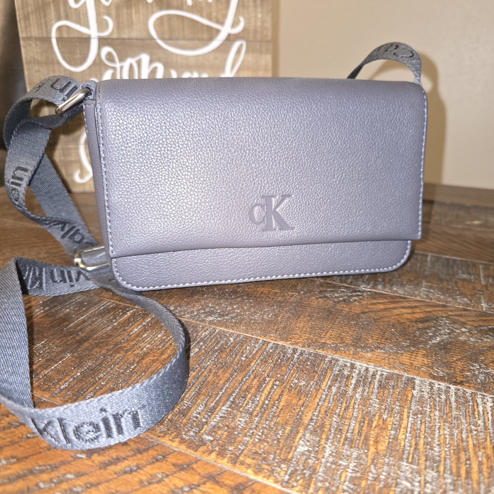 Calvin Klein Gray Textured Crossbody Bag with Adjustable Strap
